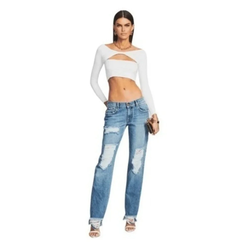 SER.O.YA Ellis Top White Soft‎ Jersey Long Sleeve Cropped Twist Cutout XS